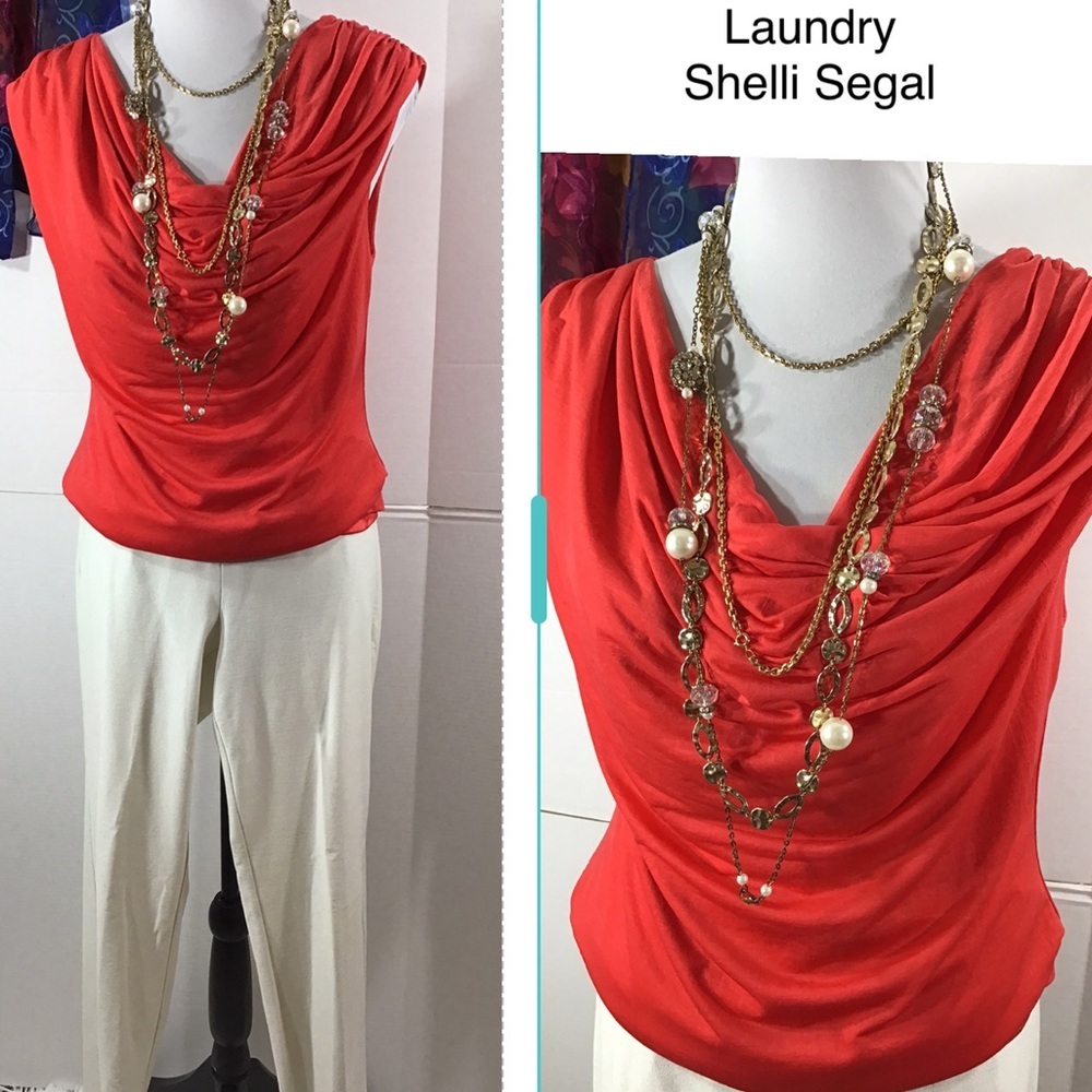 Laundry by Shelli Segal deep coral draped top M